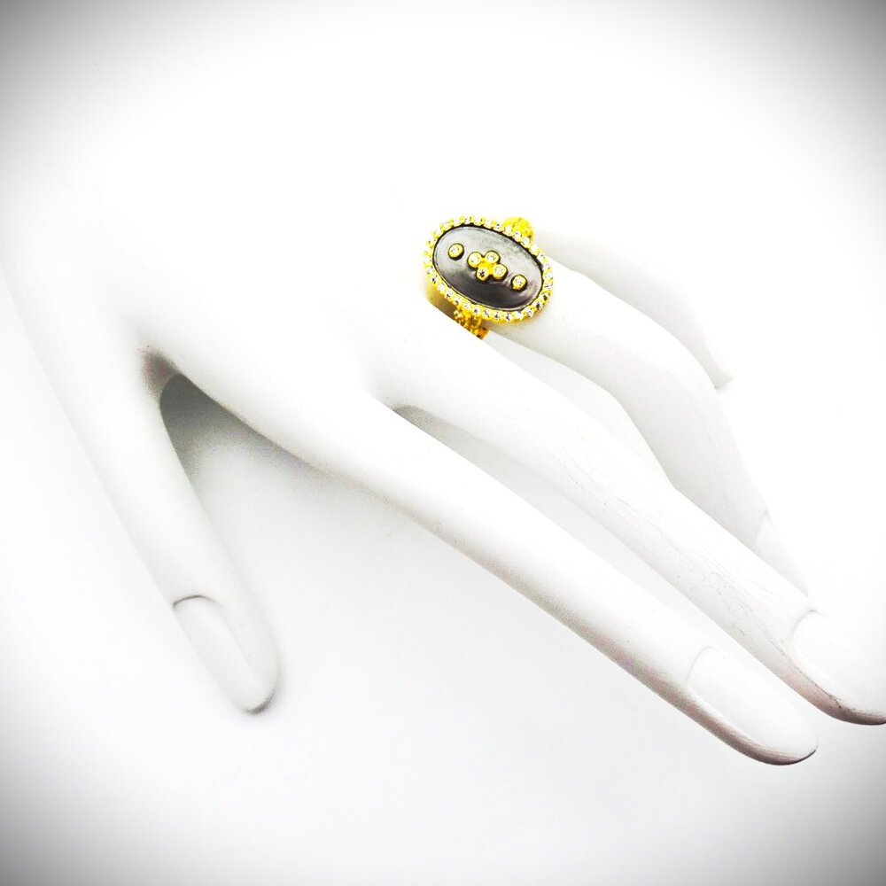 FREIDA ROTHMAN Sterling Silver Black Rhodium CZ Clover Shield Cocktail Ring Sz 8 - Picture 6 of 9